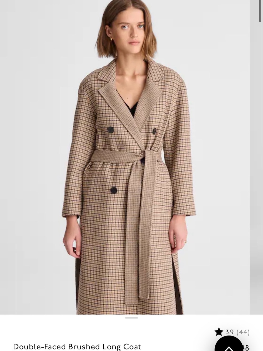 Madewell Tan Check Belted Double-Breasted Long Coat